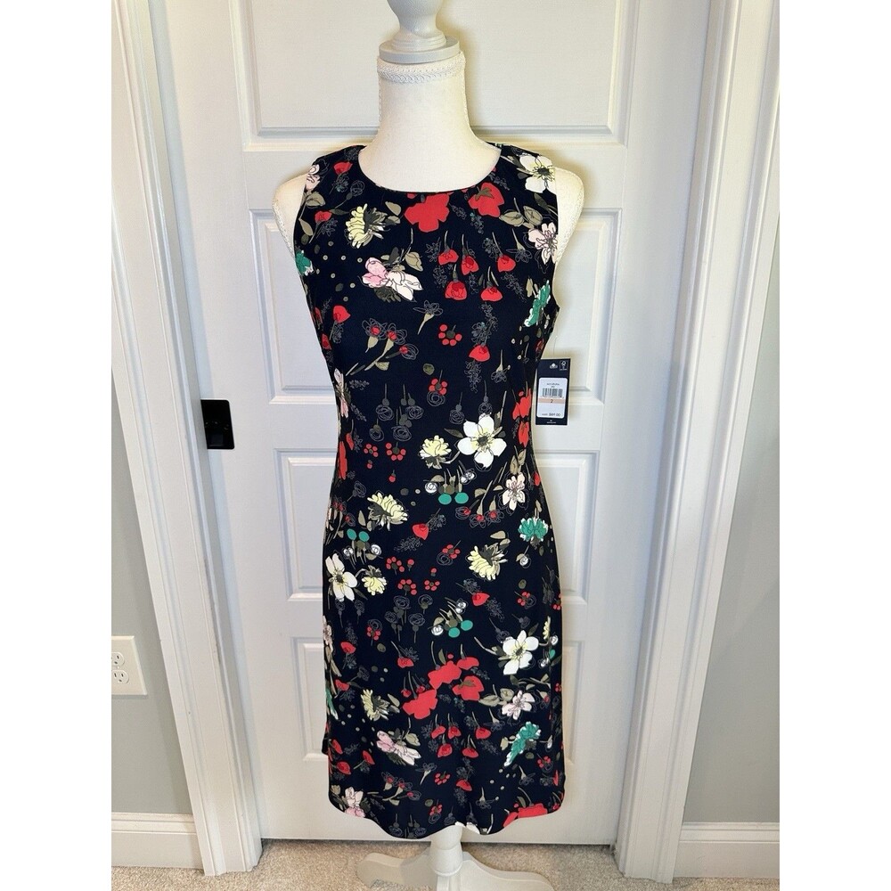 NWT Tommy Hilfiger Black Red Floral Sleeveless Shift Dress Size 2 Cocktail Work